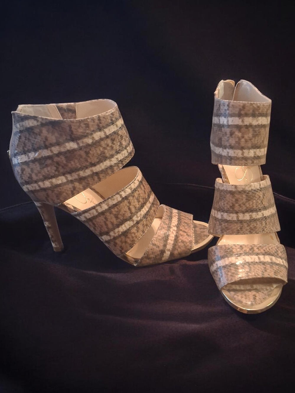 Jessica Simpson Tan & Cream Striped High Heel Sandals Womens Shoes Size 7.5 Sexy